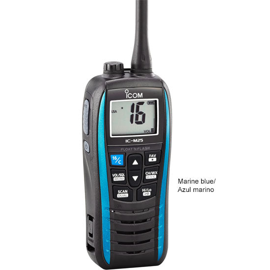 RADIO PORTATIL MARINO VHF ICOM M25 5W SUMERGIBLE COLOR MARINE BLUE MOD. M25 51